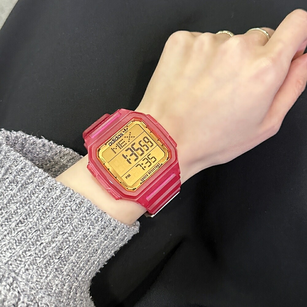 アディダス ペアウォッチ デジタル 腕時計 手表 スケルトン ピンク お揃い ペア カップル プレゼント ブランド おしゃれ ペアギフト 誕生日 結婚式 結婚記念日 両親 夫婦 お祝い 贈り物 ポイン