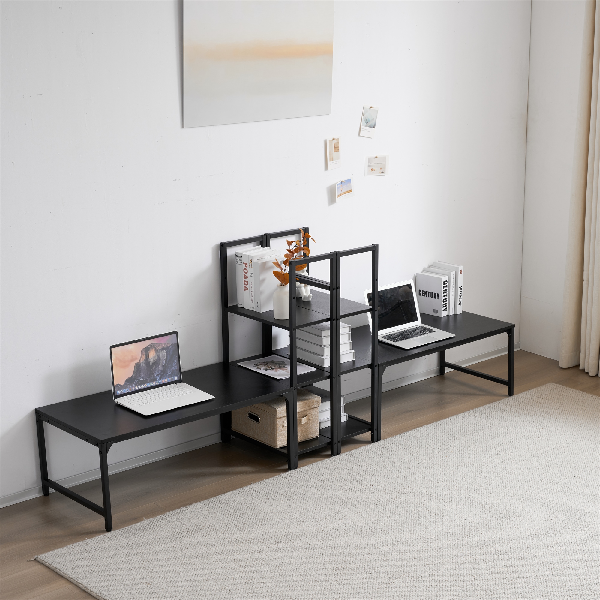 【国内即発送】【ブラック】パソコンデスク ラック付き デスク ワークデスク 木製 学習デスク【301556AAAオフィスチェア+パソコンデスク セット 】16