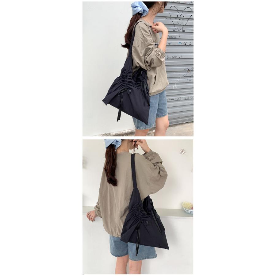 【韓国ins大人気】リボン付き ショルダーバッグ トートバッグ ドロスト 無地 2タイプ 大容量 韓国ファッション【akb406-592】【予約販売：15-20日】宅込