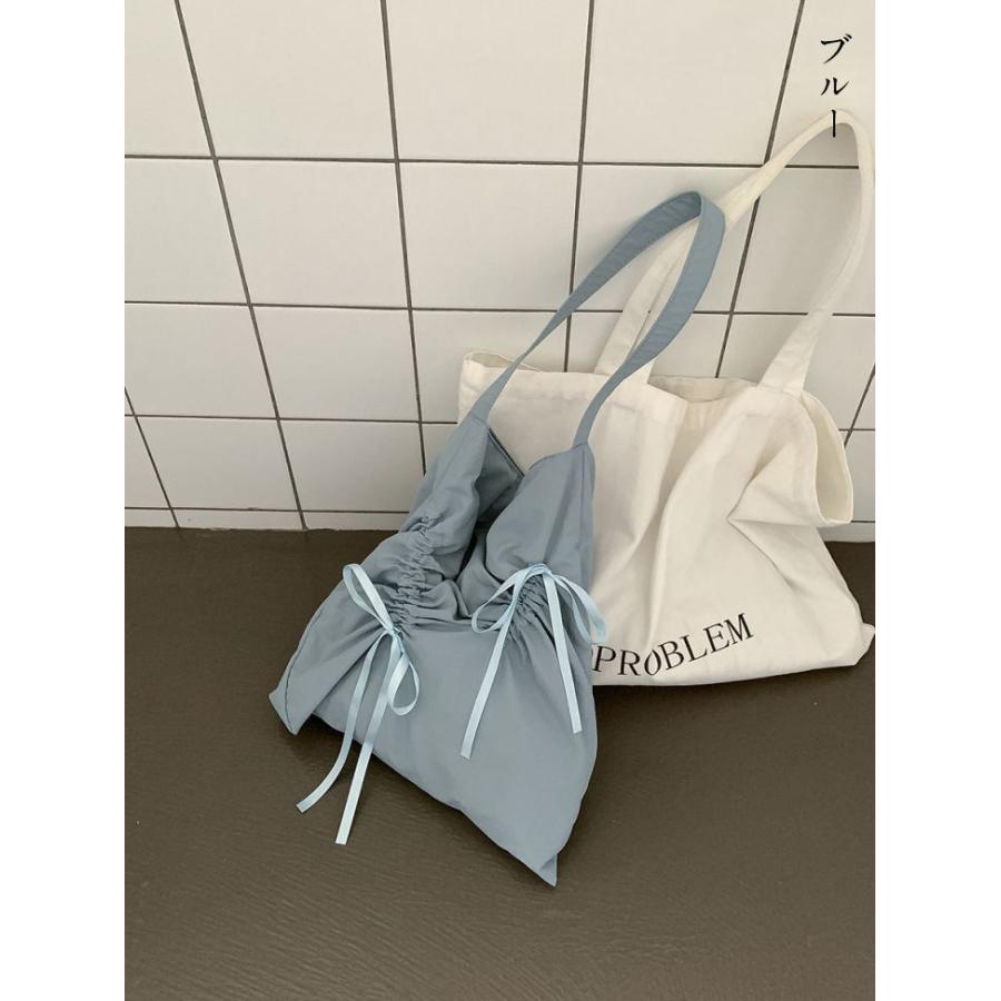 【韓国ins大人気】リボン付き ショルダーバッグ トートバッグ ドロスト 無地 2タイプ 大容量 韓国ファッション【akb406-592】【予約販売：15-20日】宅込