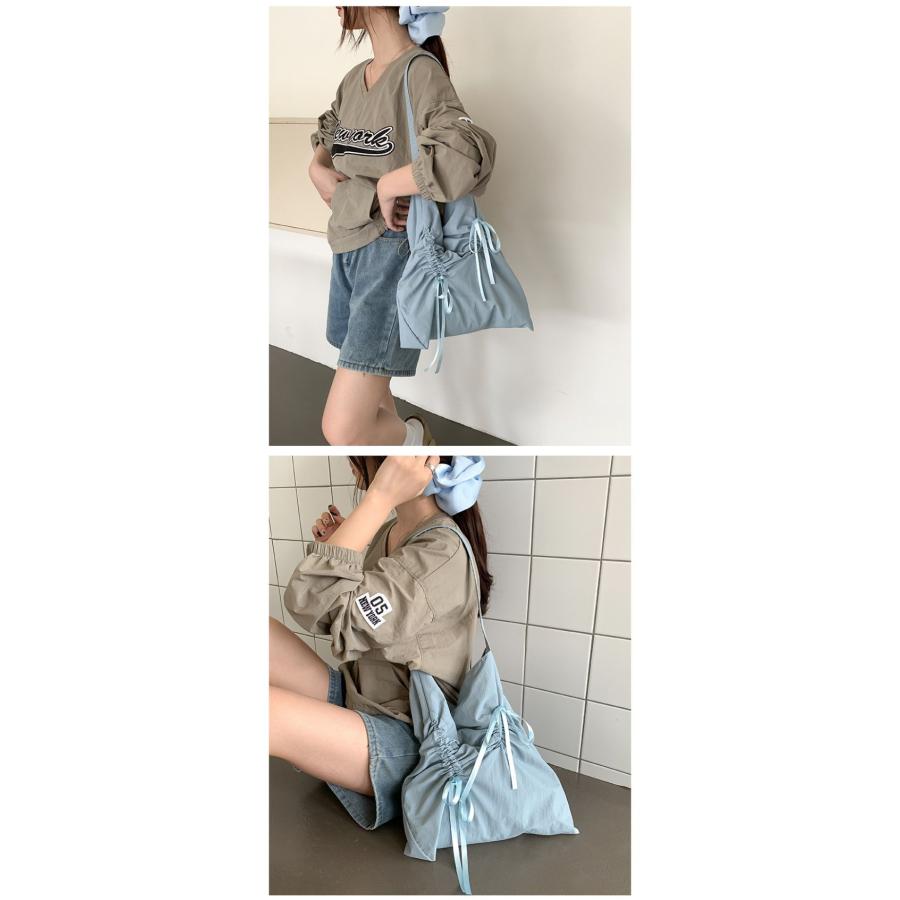 【韓国ins大人気】リボン付き ショルダーバッグ トートバッグ ドロスト 無地 2タイプ 大容量 韓国ファッション【akb406-592】【予約販売：15-20日】宅込