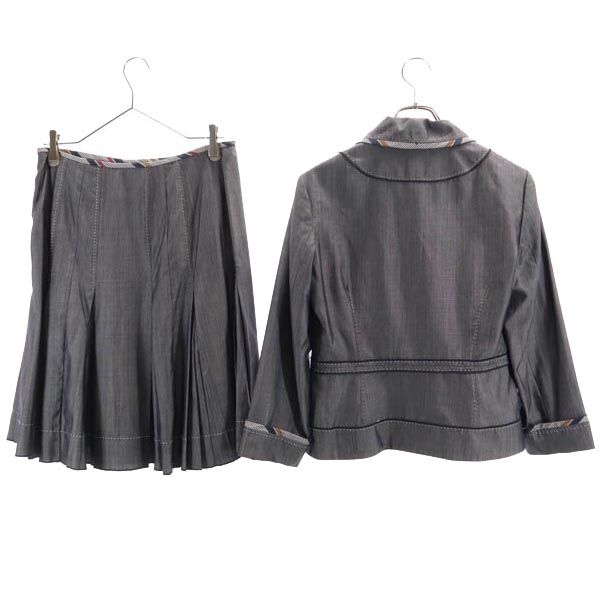 ポールカ シルク ウール スカートスーツ 上下セットアップ 42 グレー系