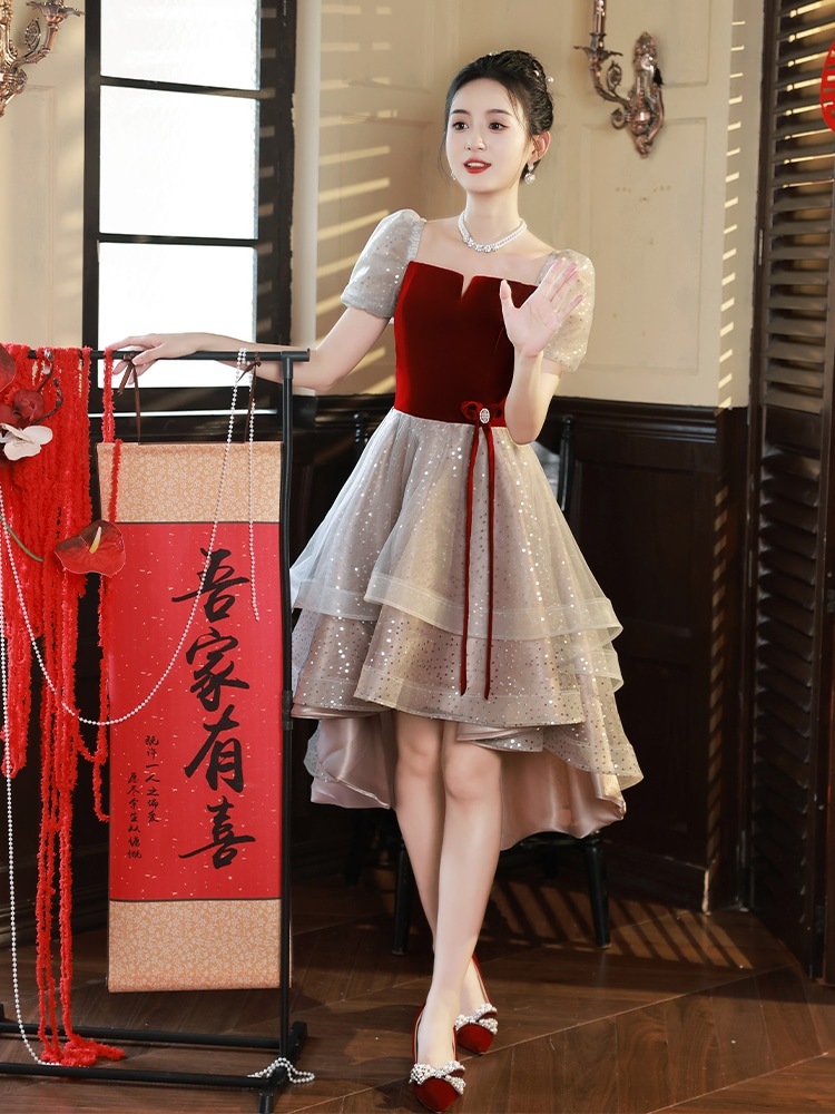 ブライズメイド ドレス ドレス 2024 ドレス バック ドア 前が短い 後ろが長い ホスト 女性