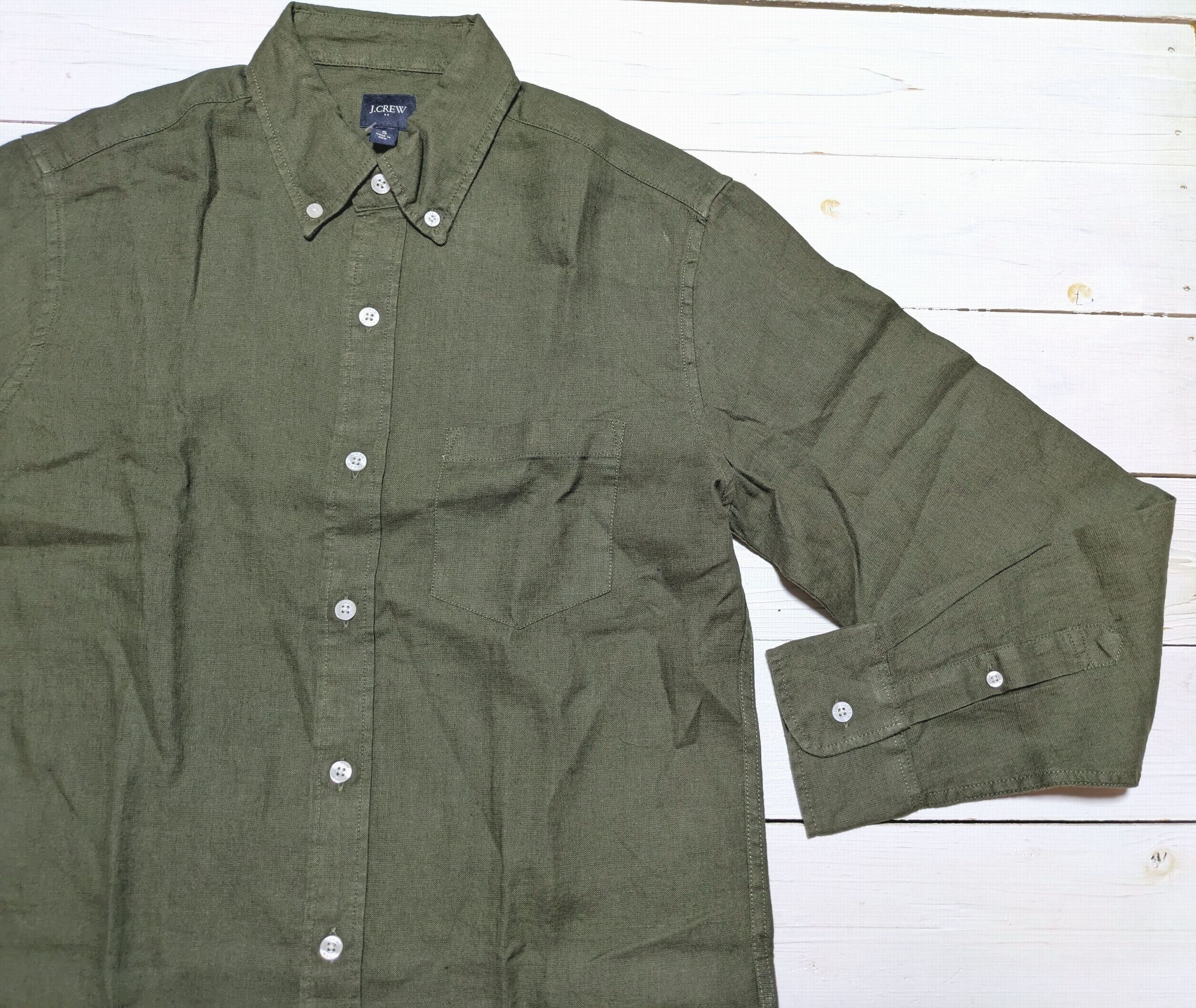 長袖 ボタンダウン シャツ オリーブ リネン コットン メンズ J.CREW 057 長袖 ボタンダウン シャツ オリーブ リネン コットン メンズ J.CREW 057