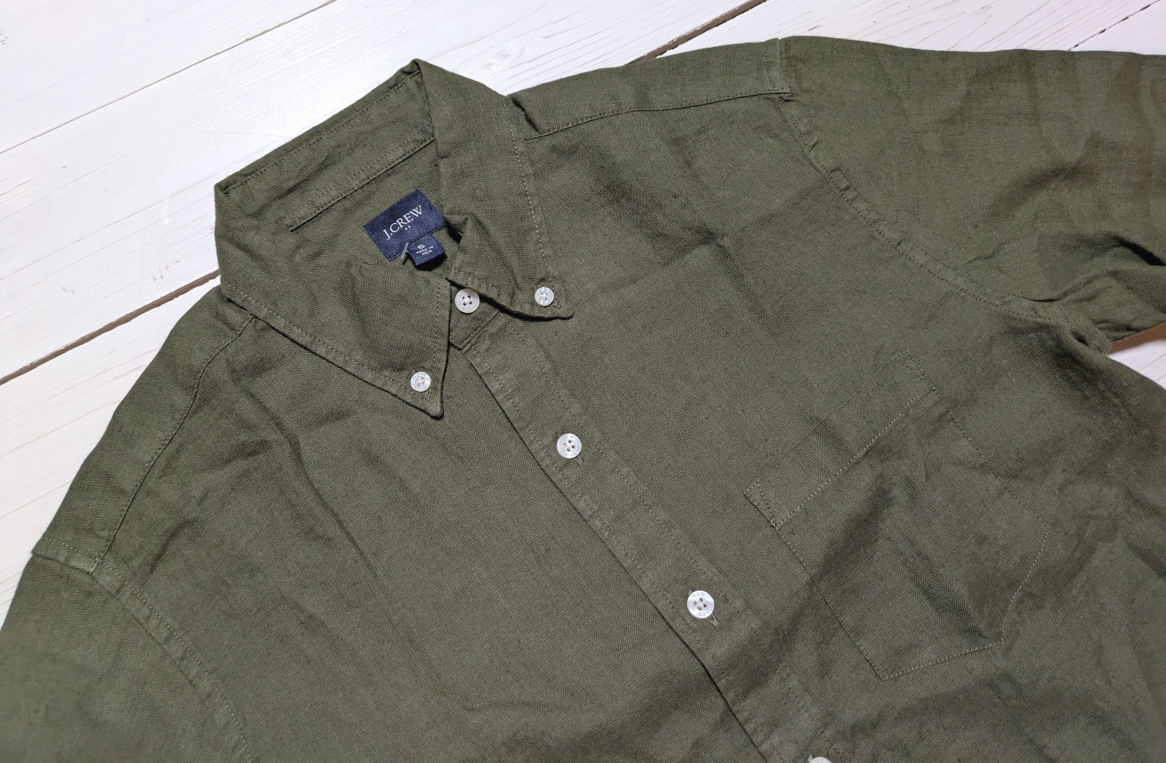 長袖 ボタンダウン シャツ オリーブ リネン コットン メンズ J.CREW 057 長袖 ボタンダウン シャツ オリーブ リネン コットン メンズ J.CREW 057