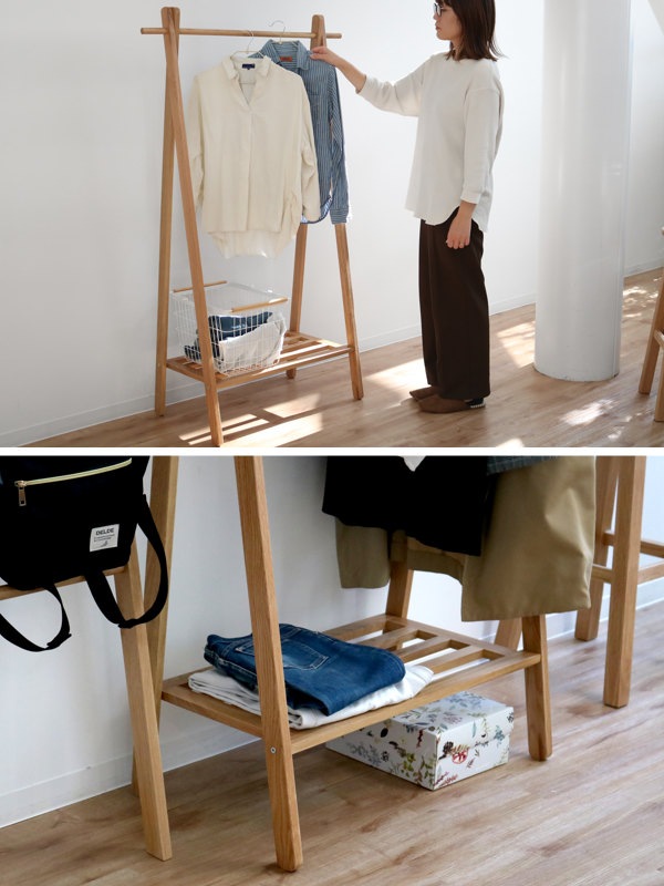 ハンガーラック 木製 天然木 オーク材 幅89cm