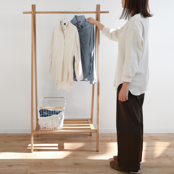 ハンガーラック 木製 天然木 オーク材 幅89cm