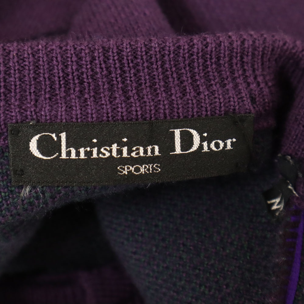クリスチャンディオール 90s ウール オールド 長袖 Vネック セーター M パープル系 Christian Dior SPORTS ニット メンズ クリスチャンディオール 90s ウール オールド 長袖 Vネック セーター M