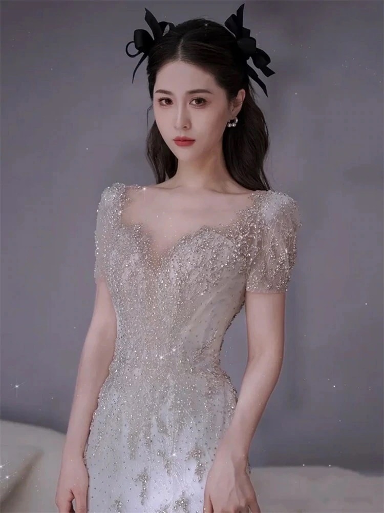 【3日で出荷】気質 パーティードレス大人気 新作 高級感 気質 ワンピース 花嫁ロングドレス 結婚式ワンピース 結婚式 ドレス ウェディングドレス 白 ロングドレス 韓国ファッション217576