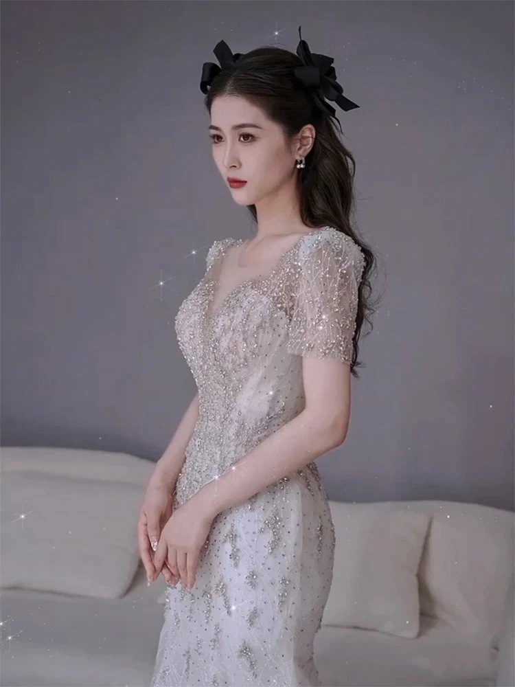 【3日で出荷】気質 パーティードレス大人気 新作 高級感 気質 ワンピース 花嫁ロングドレス 結婚式ワンピース 結婚式 ドレス ウェディングドレス 白 ロングドレス 韓国ファッション217576