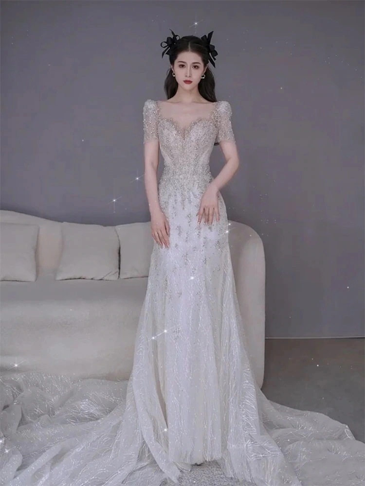 【3日で出荷】気質 パーティードレス大人気 新作 高級感 気質 ワンピース 花嫁ロングドレス 結婚式ワンピース 結婚式 ドレス ウェディングドレス 白 ロングドレス 韓国ファッション217576