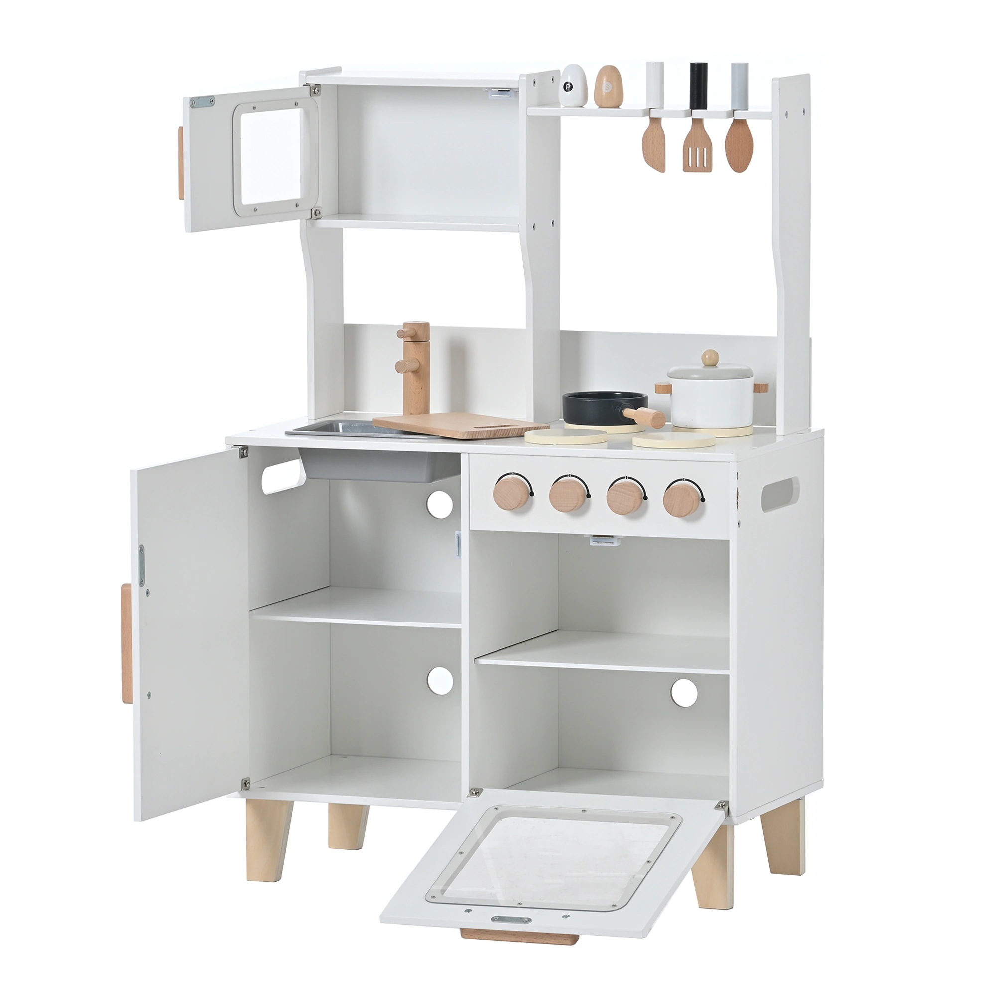 【安心保証】おままごと キッチン 木製 付属品付き ままごとセット 誕生日 台所 知育玩具 子供用 子供 収納 まねっこ コンロミニキッチン おもちゃ　キッチン キッズ ベビー プレゼント【ホワイト】
