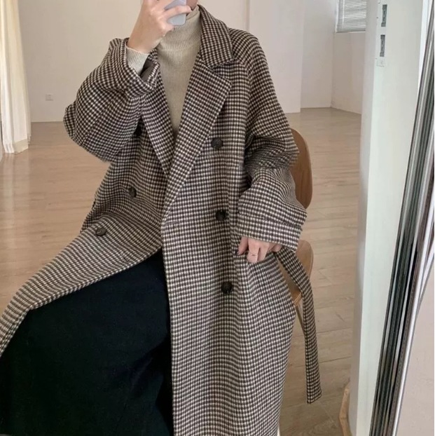 アウター レディース コート ロングコート トレンチコート ロング丈 細見え 膝下 長袖 襟付き ゆったり チェック 色っぽい セクシー エレガント きれいめ かわいい 大人女子 大人可愛い