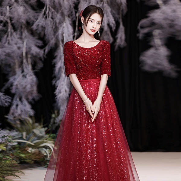 ドレス ロングドレス 演奏会 5分袖 袖あり キラキラ ラウンドネック ゴージャス 華やか ロング丈 ピアノ 発表会 母親 結婚式 XS 大きいサイズ 5L 体型カバー 謝恩会 卒業式 ワインレッド ドレス ロングドレス 演奏会 5分袖 袖あり キラキラ ラウンドネック ゴージャス 華やか ロング丈 ピアノ 発表会 母親 結婚式 XS 大きいサイズ 5L 体型カバー 謝恩会 卒業式 ワインレッド