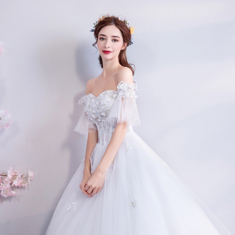 ウェディングドレス 花嫁 オフショルダー ウエディングドレス ブライダル 白 レーススカート 結婚式 プリンセスラインドレス 二次会 パーティードレス 大きいサイズ