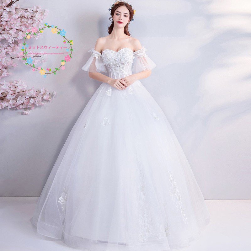 ウェディングドレス 花嫁 オフショルダー ウエディングドレス ブライダル 白 レーススカート 結婚式 プリンセスラインドレス 二次会 パーティードレス 大きいサイズ