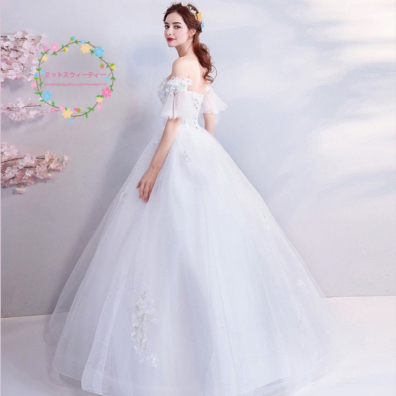 ウェディングドレス 花嫁 オフショルダー ウエディングドレス ブライダル 白 レーススカート 結婚式 プリンセスラインドレス 二次会 パーティードレス 大きいサイズ