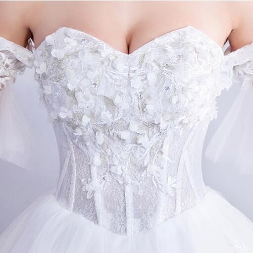 ウェディングドレス 花嫁 オフショルダー ウエディングドレス ブライダル 白 レーススカート 結婚式 プリンセスラインドレス 二次会 パーティードレス 大きいサイズ