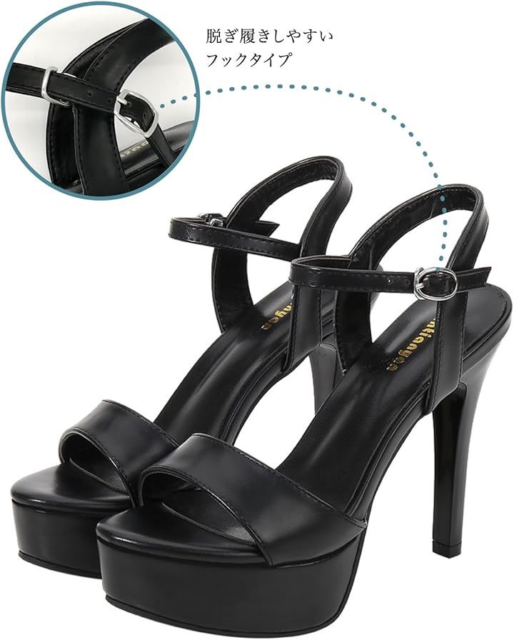 サンダル レディース ピンヒール 厚底サンダル 黒 12cm ハイヒール ネックベルト(ブラック, 22.5 cm) サンダル レディース ピンヒール 厚底サンダル 黒 12cm ハイヒール ネックベルト(ブラック, 22.5 cm)