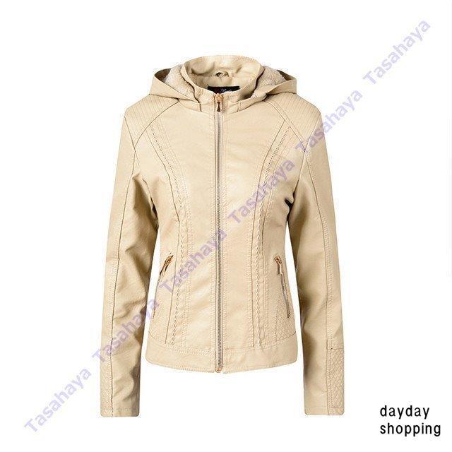 ジャケット ライダースジャケット レディース レザージャケット 裏起毛 革ジャン 女性用 バイクジャケット フード付き 皮ジャケット 防寒