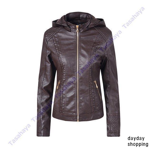 ジャケット ライダースジャケット レディース レザージャケット 裏起毛 革ジャン 女性用 バイクジャケット フード付き 皮ジャケット 防寒