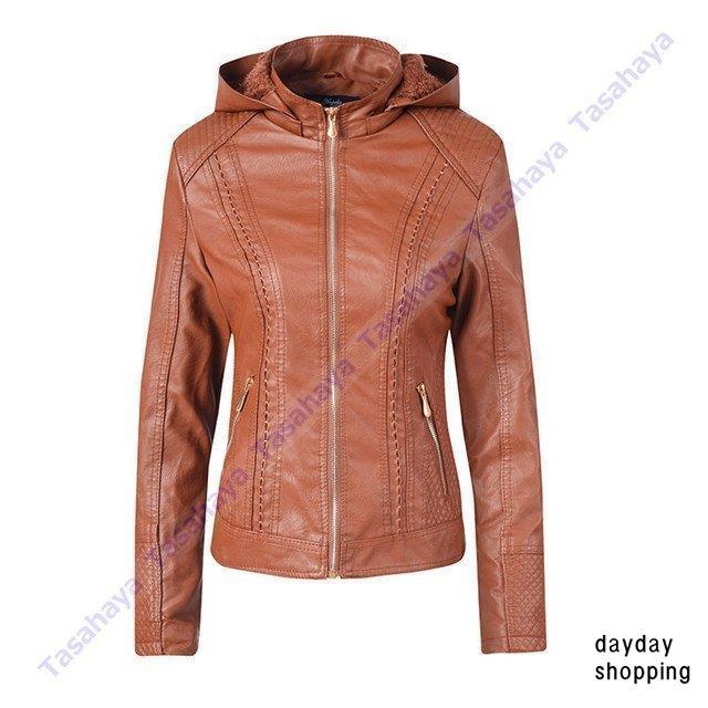 ジャケット ライダースジャケット レディース レザージャケット 裏起毛 革ジャン 女性用 バイクジャケット フード付き 皮ジャケット 防寒