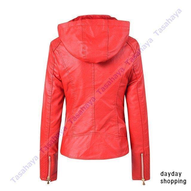 ジャケット ライダースジャケット レディース レザージャケット 裏起毛 革ジャン 女性用 バイクジャケット フード付き 皮ジャケット 防寒