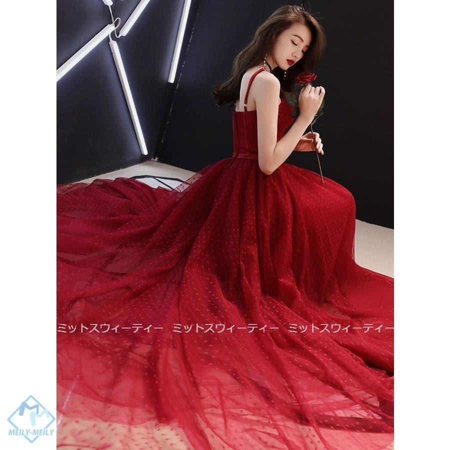 カラードレス ロングドレス 赤 ワインレッド 演奏会 Aラインドレス