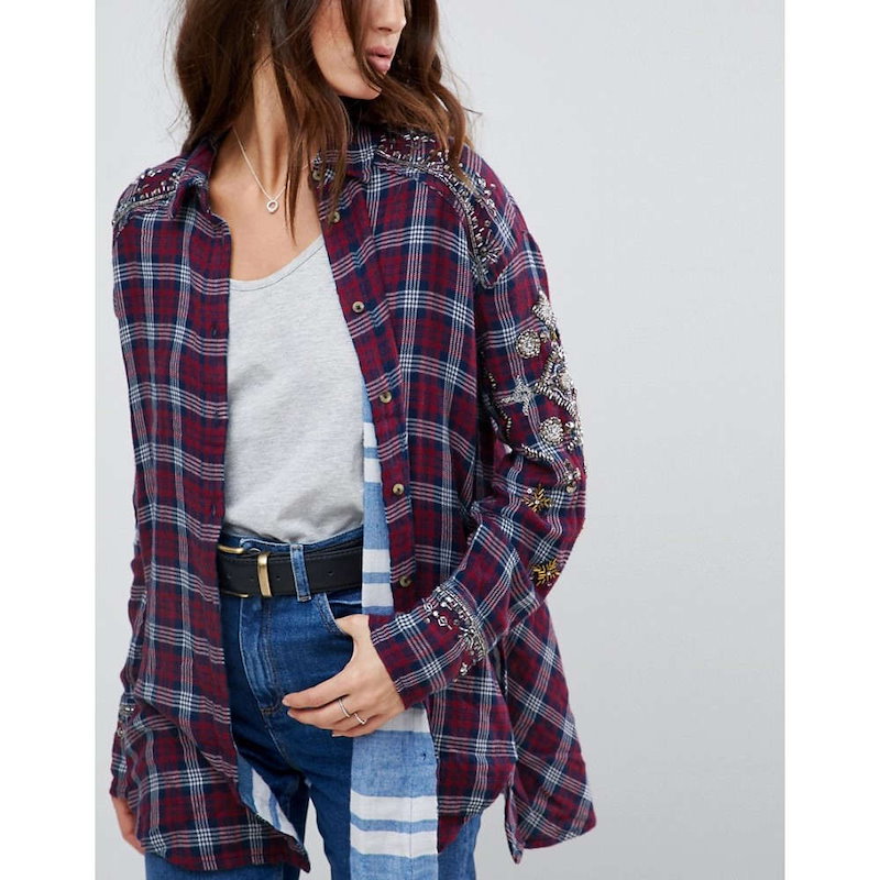 フリーピープル レディース トップス ブラウス・シャツ【Free People Downtown Romace Embellised Check Shirt】Red フリーピープル レディース トップス ブラウス・シャツ【Free People Downtown Romace Embellised Check Shirt】Red