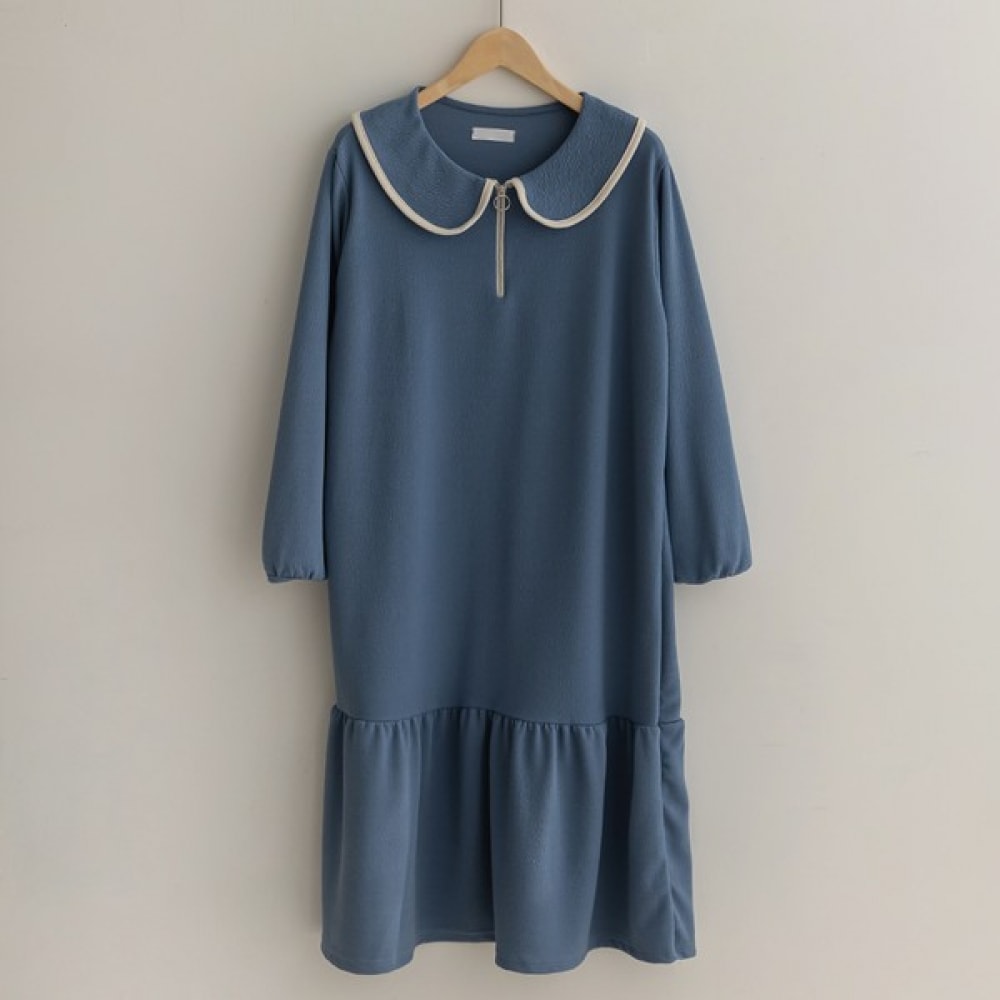 [Elysia] マディハーフジップアップカラーカラーワンピース