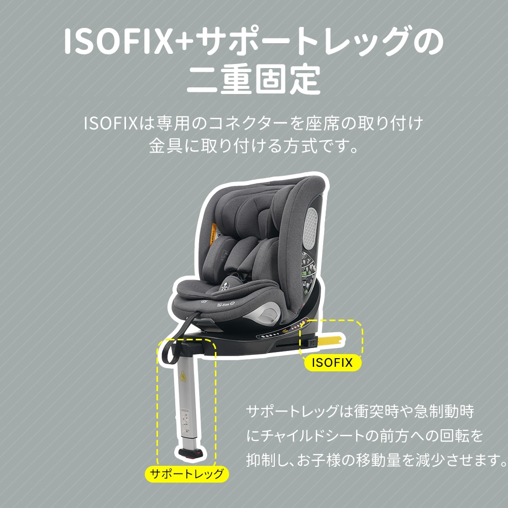 サポートレッグ】新安全基準R129適合 チャイルドシート ISOFIX 無段階