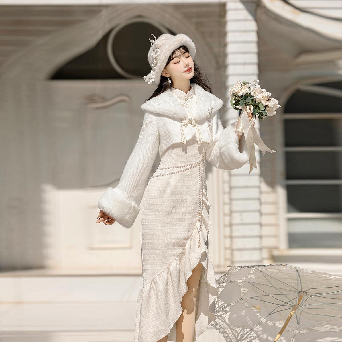 正規品白月光新韓国民魚尾ワンピース長袖コート秋冬セット 正規品白月光新韓国民魚尾ワンピース長袖コート秋冬セット