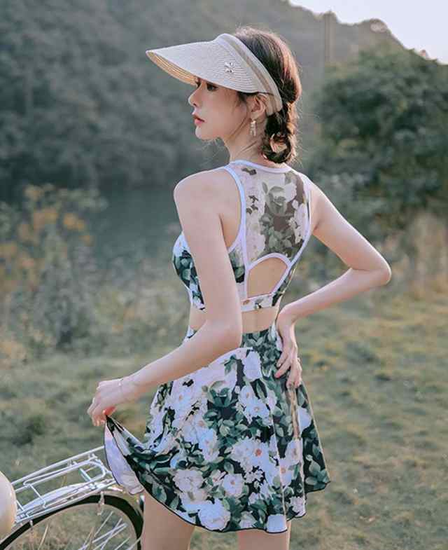 新品 水陸両用 花柄 UVカーバ 透ける UVカッド ビキニ 3点セット 水着 可愛い プレゼント 高校生 20代 韓国 め へそ出し 大きサイズ 細見え セパレート パンツ レディース 胸パッド付