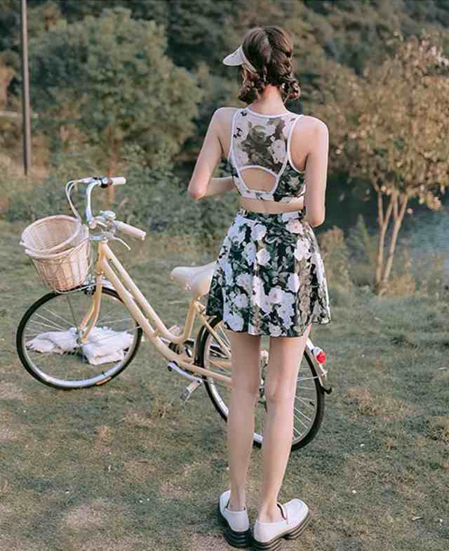 新品 水陸両用 花柄 UVカーバ 透ける UVカッド ビキニ 3点セット 水着 可愛い プレゼント 高校生 20代 韓国 め へそ出し 大きサイズ 細見え セパレート パンツ レディース 胸パッド付