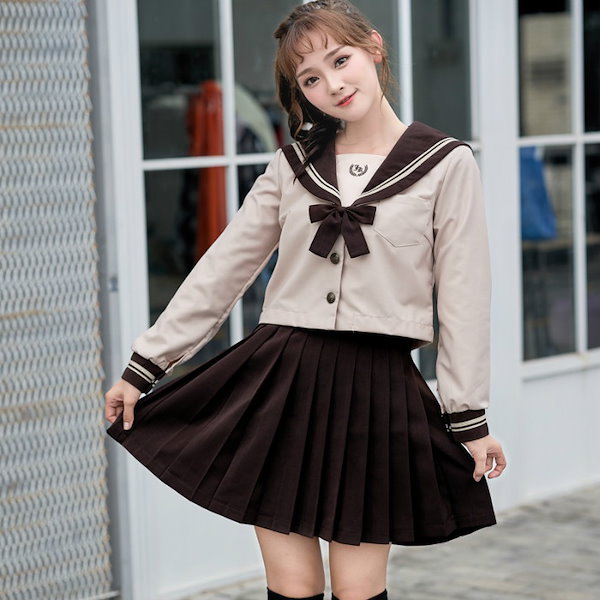 セーラ服 茶色 コスプレ 衣装 茶色セーラー服風 コスプレセット リボン2種 靴下付き【まとめ