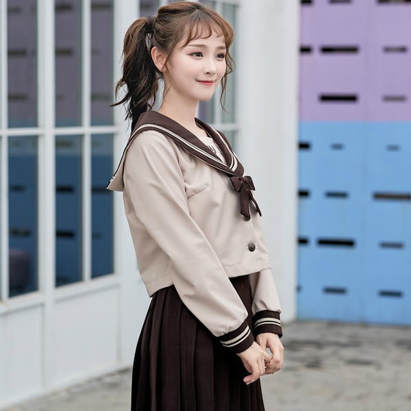 セーラ服 茶色 コスプレ 衣装 茶色セーラー服風 コスプレセット リボン2種 靴下付き【まとめ