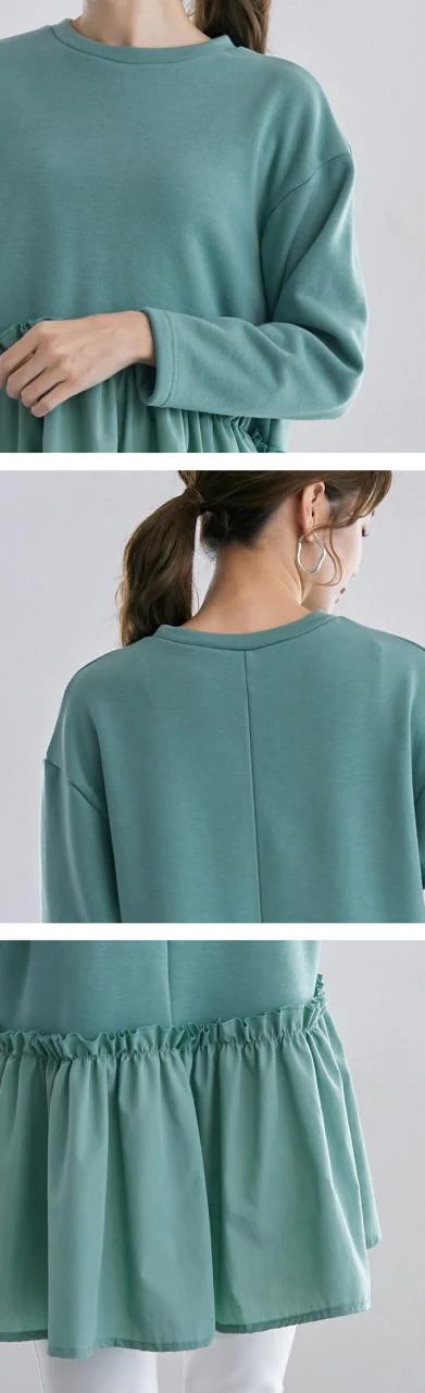 裏起毛 あったか プルオーバー トップス レディース ロンT スウェット ペプラム 異素材 切り替え 裾フレア チュニック 体型カバー 大人可愛い きれいめ 大人カジュアル 春 秋 冬