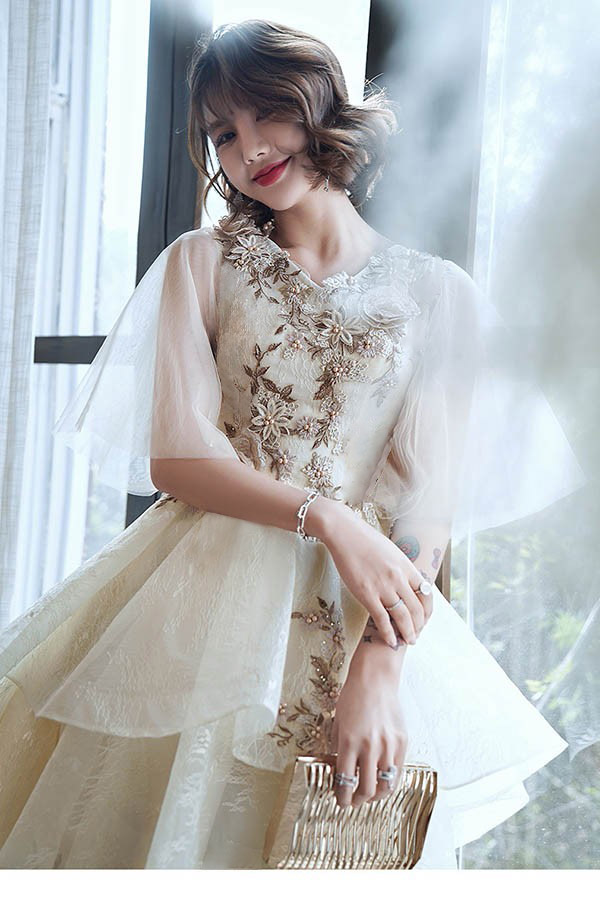 フィッシュテール ドレス ピアノ 発表会 ショート丈 ひざ丈ドレス V