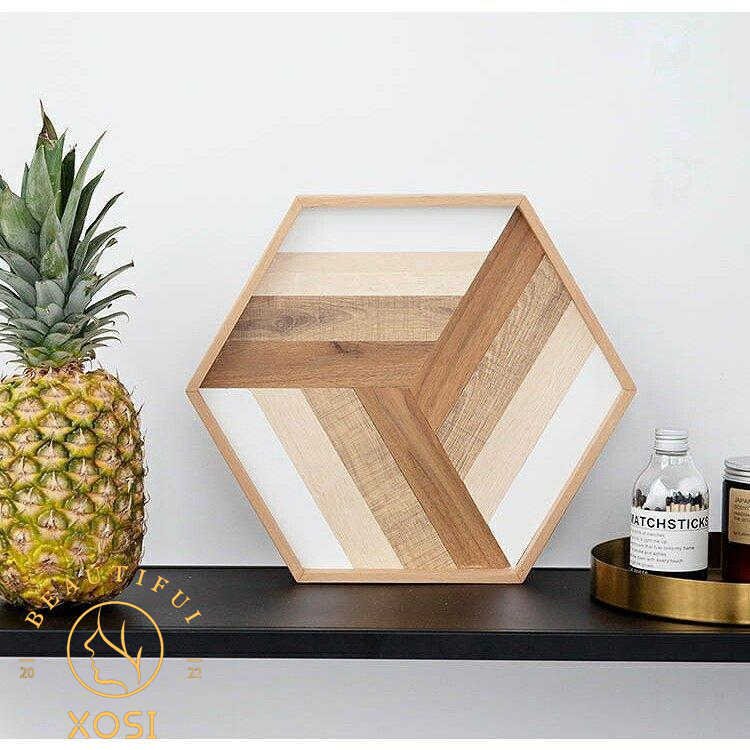 トレー 六角形 ウッド調 お盆 カフェ風 キッチン小物 キッチン用品 テーブルコーディネート ギフト ブラウン ホワイト スタイリッシュ/[amk38]