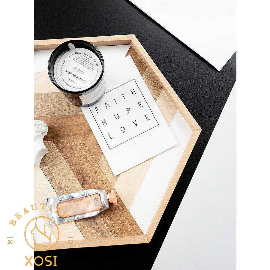 トレー 六角形 ウッド調 お盆 カフェ風 キッチン小物 キッチン用品 テーブルコーディネート ギフト ブラウン ホワイト スタイリッシュ/[amk38]