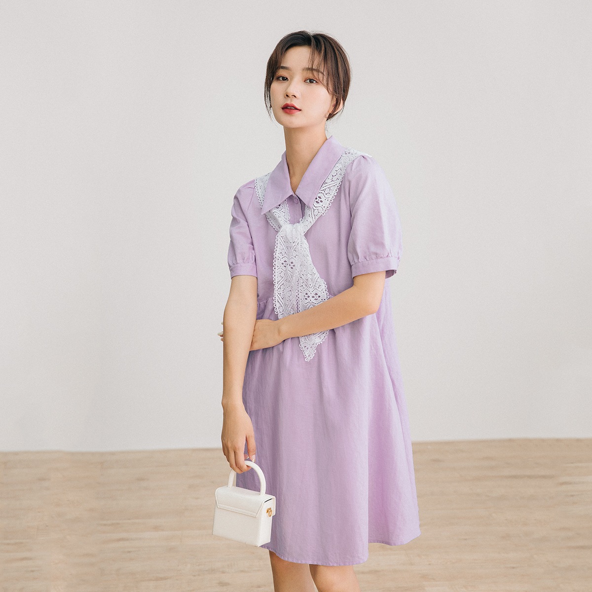 ワンピース レディース 半袖 オフィス 夏 大きいサイズ 5分袖 vネック フレンチスリーブシャツ