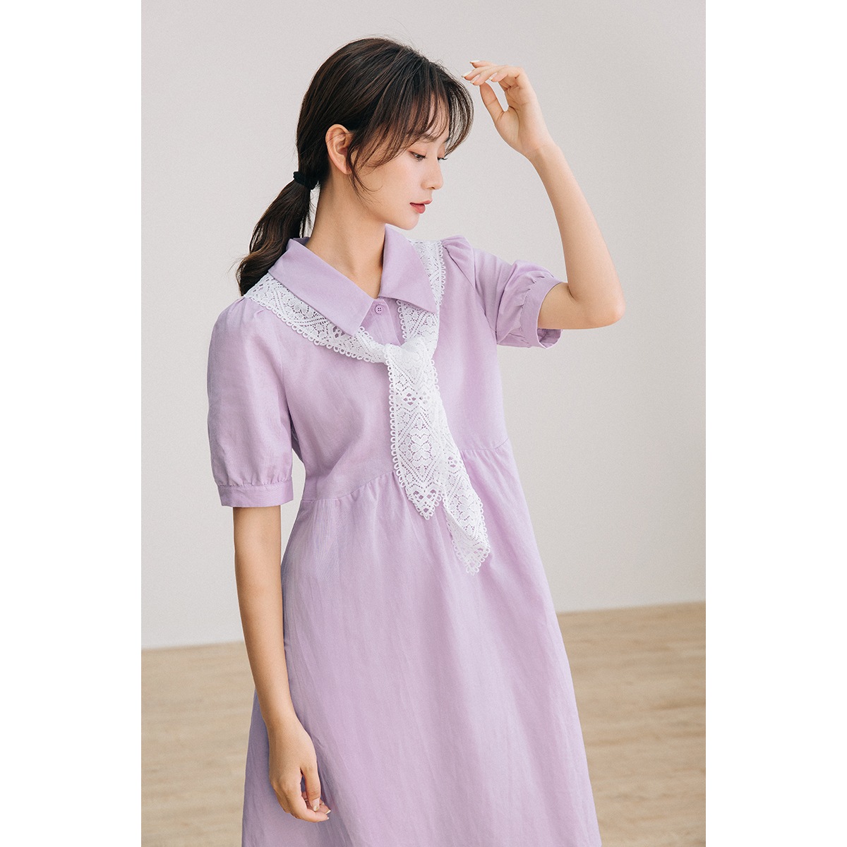 ワンピース レディース 半袖 オフィス 夏 大きいサイズ 5分袖 vネック フレンチスリーブシャツ