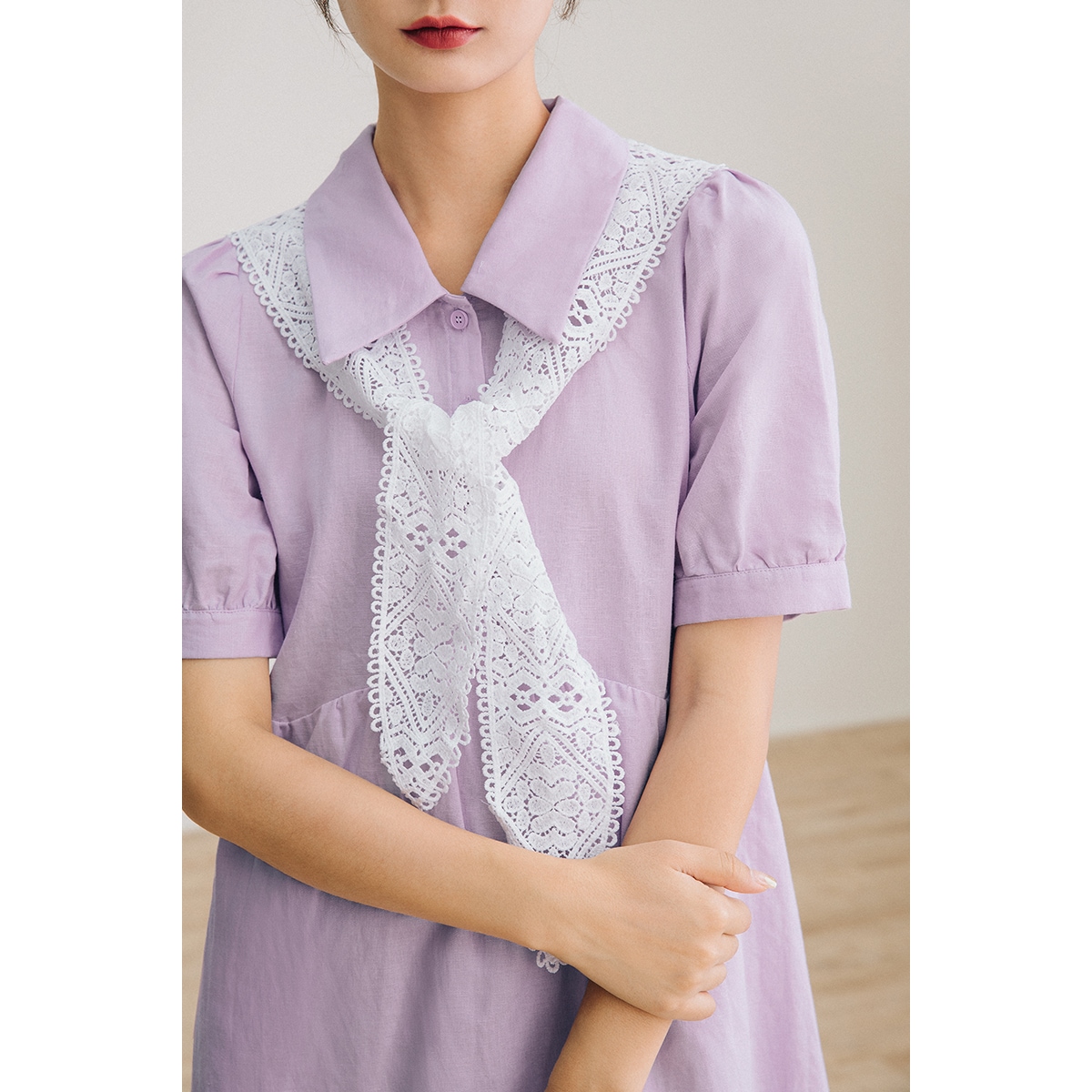 ワンピース レディース 半袖 オフィス 夏 大きいサイズ 5分袖 vネック フレンチスリーブシャツ