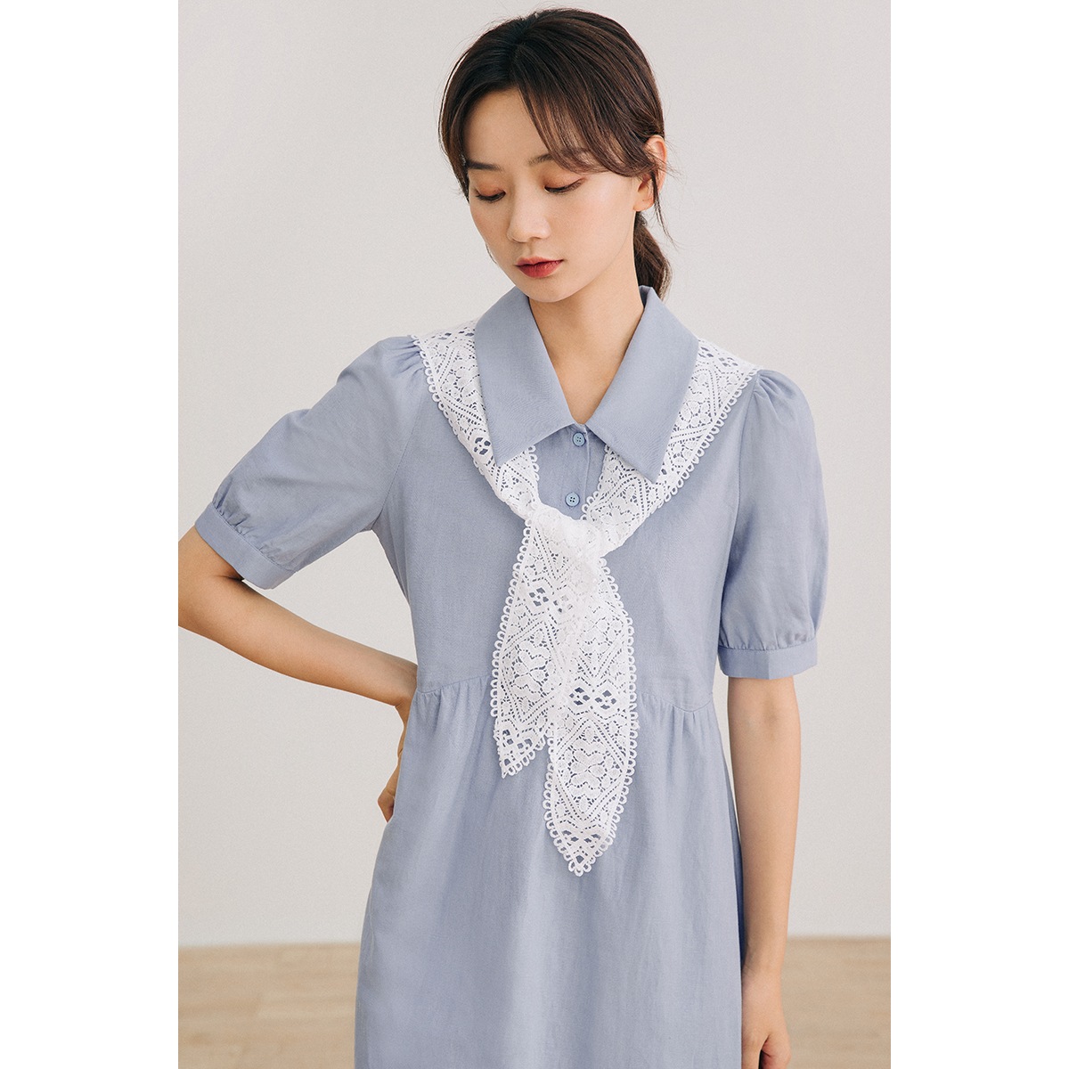 ワンピース レディース 半袖 オフィス 夏 大きいサイズ 5分袖 vネック フレンチスリーブシャツ