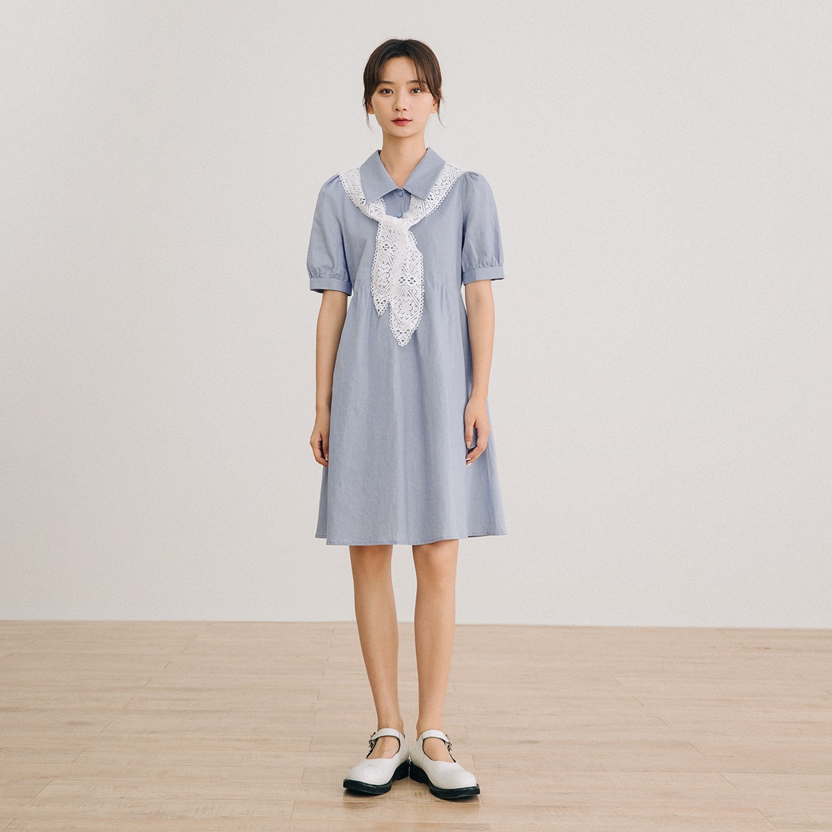 ワンピース レディース 半袖 オフィス 夏 大きいサイズ 5分袖 vネック フレンチスリーブシャツ