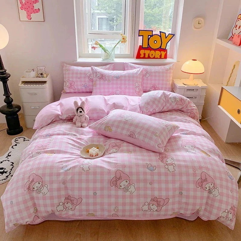 サンリオメロディー綿掛け布団カバーシングルピース漫画純綿4点セットプリント子供用かわいいシーツ寝具86