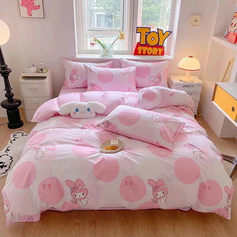 サンリオメロディー綿掛け布団カバーシングルピース漫画純綿4点セットプリント子供用かわいいシーツ寝具86
