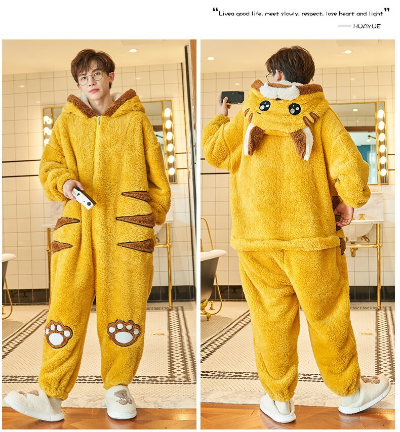 着ぐるみ パジャマ カップル ペア 大人用 ルームウェア もこもこ 動物 トラ タイガー 猫 虎 イエロー ペア 着ぐるみパジャマ お揃い もこもこ ネコ ペアパジャマ モコモコパジャマ フリース 冬