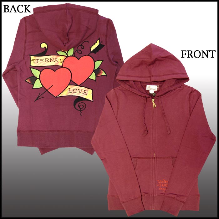 アウトレット、ヤケあり　エドハーディー レディース パーカー 【200種類の品揃え】 Ed Hardy Two Hearts Arrow プラム エド・ハーディー 正規品 アウトレットヤケあり エドハーディー レディース パーカー 200