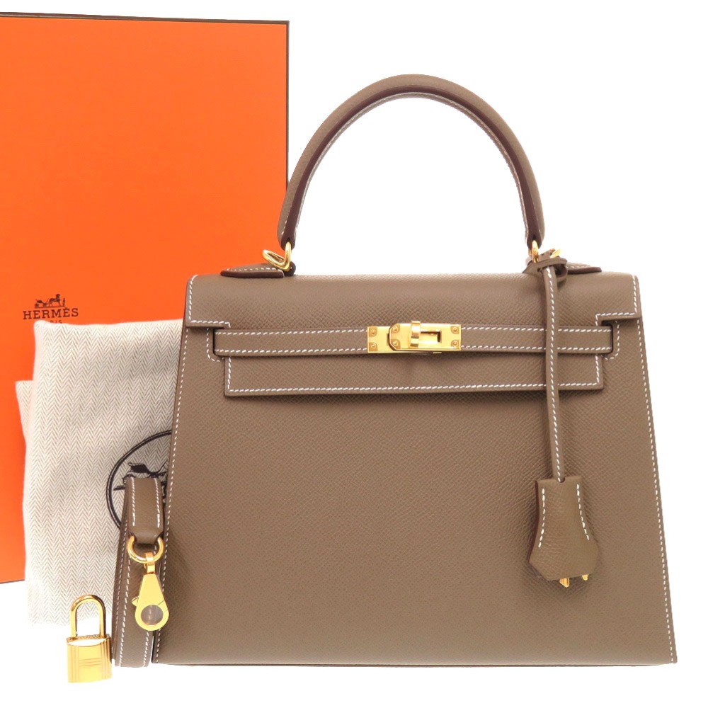 未使用品 ケリー25 外縫い ハンドバッグ ヴォーエプソン/エプソン エトゥープ K刻印 1516【中古】 レディース 未使用品 ケリー25 外縫い ハンドバッグ ヴォーエプソン/エプソン エトゥープ K刻印 1516【中古】 レディース